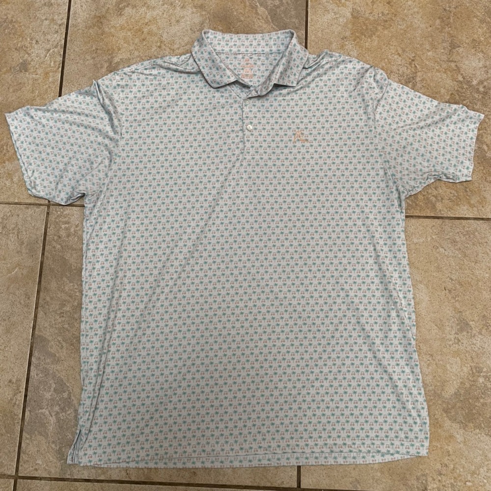 Rhoback Polo Mens XXL White Palm Tree Golf Cart Performance Short Sleeve Shirt